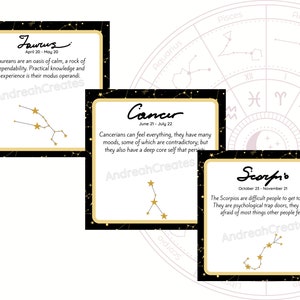 12 Printable Zodiac Signs Constellations Jewelry Display Cards - Etsy