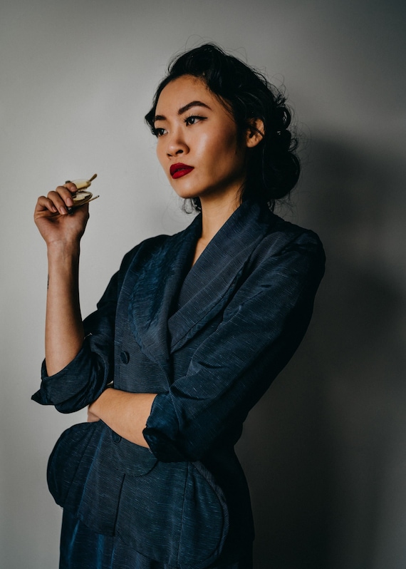 1940s Jane Andre Blue Striped Suit Dress