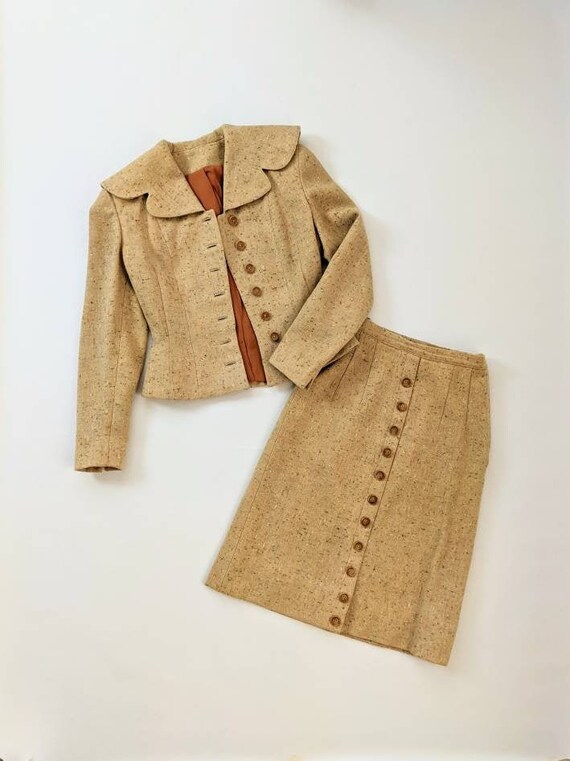 1940s Jaunty Junior Tweed Wool Two Piece Dress Sui