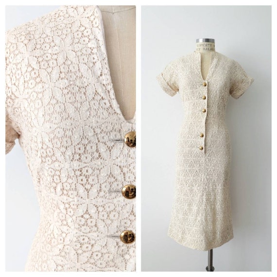 1950s Jack Stern Cream Lace Bombshell Dress
