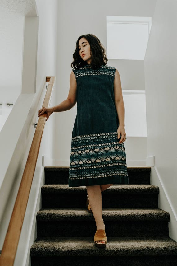 Vintage 1970s Embroidered Denim Short Dress