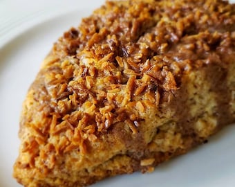 Chocolate-Flecked Scones with Toasted Coconut Topping, Chocolate Scone, Chocolate Coconut Scone, Coconut Scone, Birthday Gift, 4 Scones