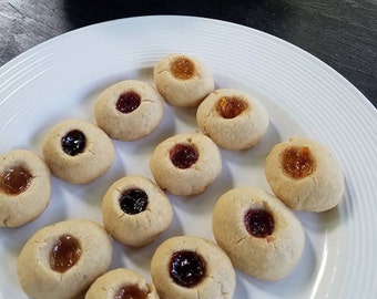 Thumbprint Cookies, Shortbread Cookies, Christmas Cookies, Holiday Cookies, Cookies, Shortbread, Gifts for Her, Gift under 20  (18 ea)