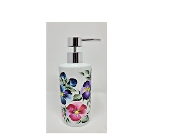 Soap or Hand Cream Dispenser Multicolored Hibiscus Flowers and Buds Hand Painted