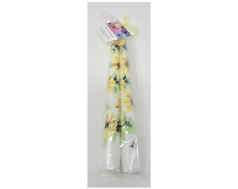 White Taper Candle Sticks Sunflowers Hand Painted 10" Set Of 2