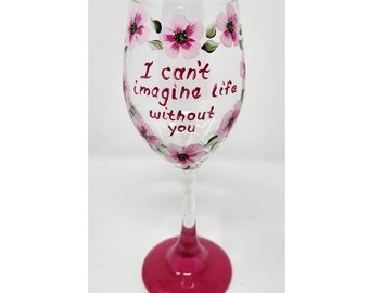 Wine Glass Pink Flowers in a Heart Shape With Love Valentine Quote