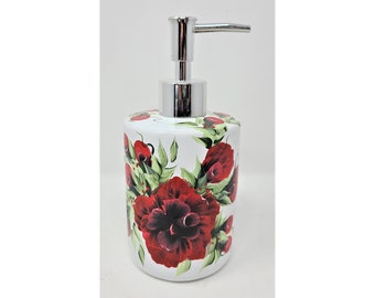 Soap or Hand Cream Dispenser Red Roses Hand Painted