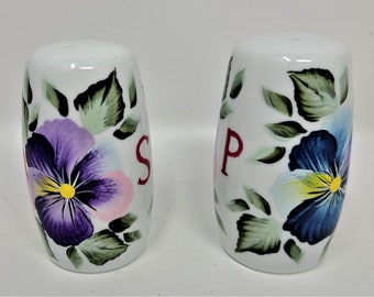 Salt and Pepper Shaker Set Multicolored  Pansy Pansies Flowers Hand Painted