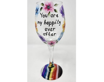 Wine Glass Rainbow Flowers in a Heart Shape With Love Valentine Quote