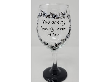 Wine Glass Black and White Roses in a Heart Shape With Love Valentine Quote