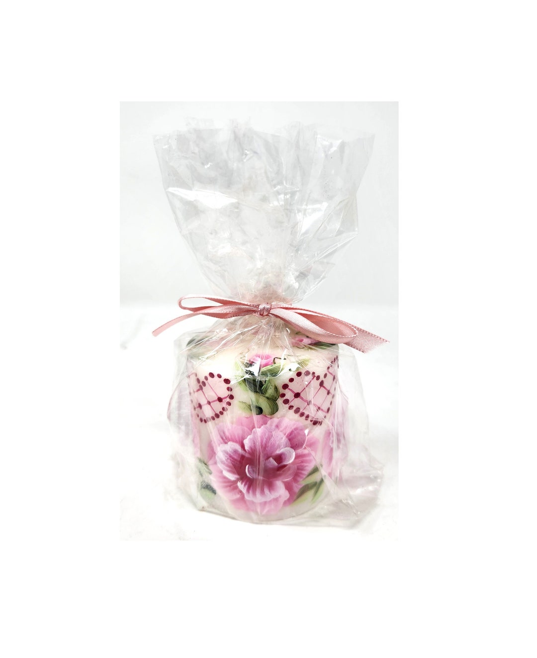 Pillar Candle Hearts Pink Roses & Buds Hand Painted 3" - Etsy