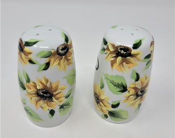 Salt and Pepper Shaker Set Yellow Sunflowers Hand Painted