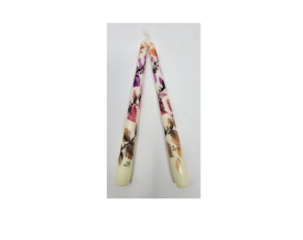 Taper Candle Sticks  Autumn Leaves Hand Painted 10" Set Of 2  Smokeless Dripless 7 Hour + Burn 100 % Cotton Wick