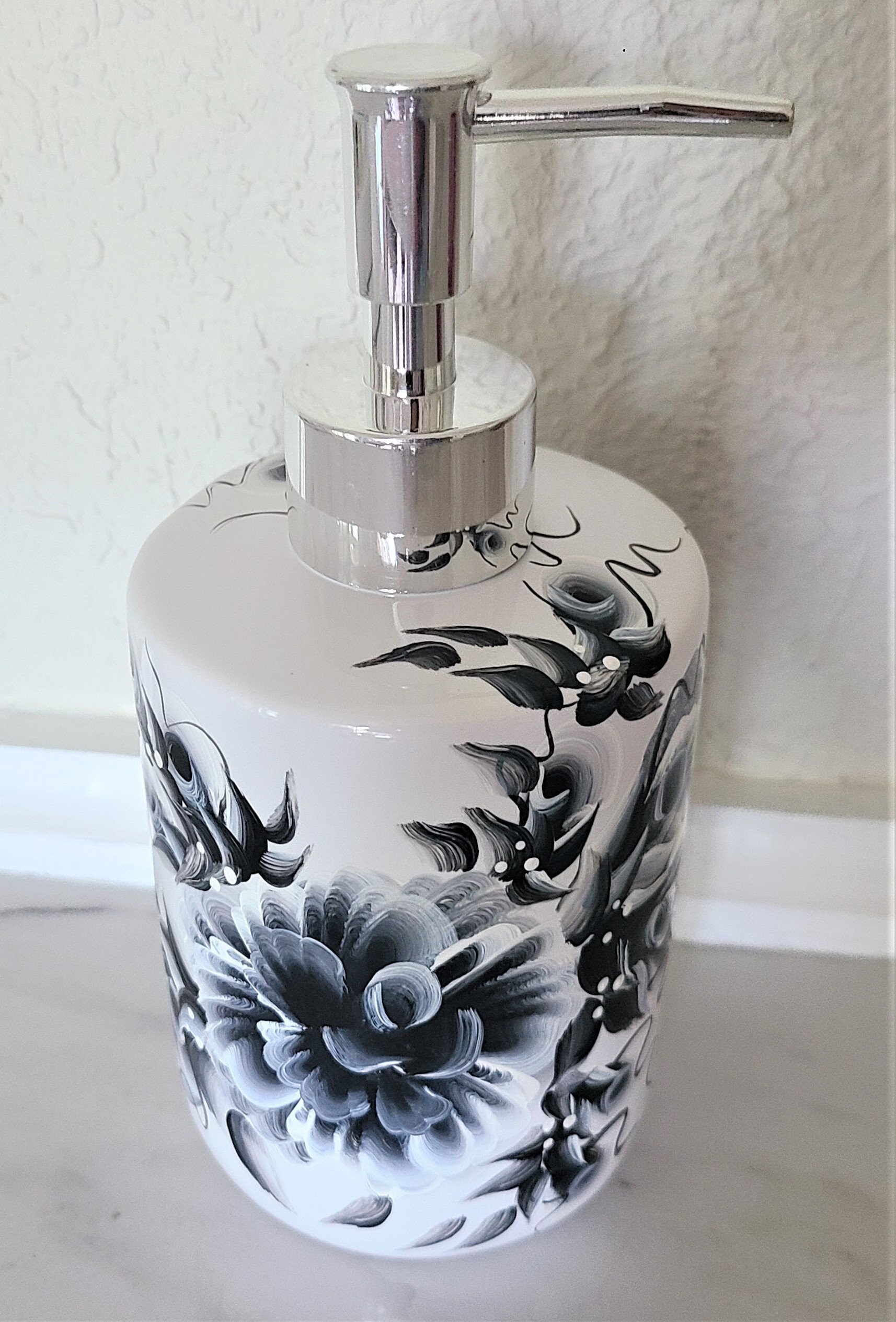 Soap or Hand Cream Dispenser Black and White Roses and Buds Etsy