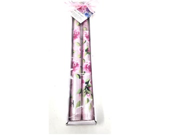 Pink Frost Pink Roses Taper Candle Sticks 10" Set Of 2