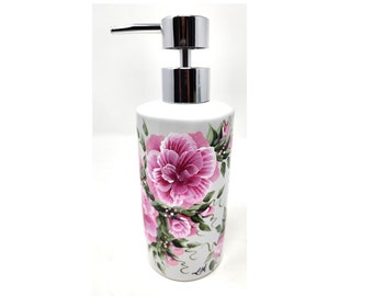 Soap or Hand Cream Dispenser Pink Roses Hand Painted