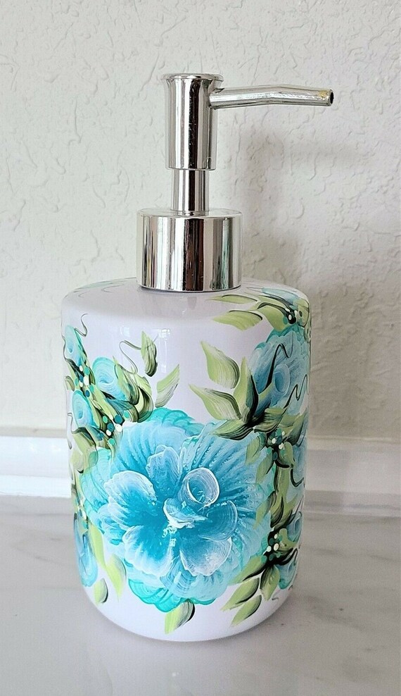 Soap or Hand Cream Dispenser Aqua Blue Roses and Buds Hand Etsy