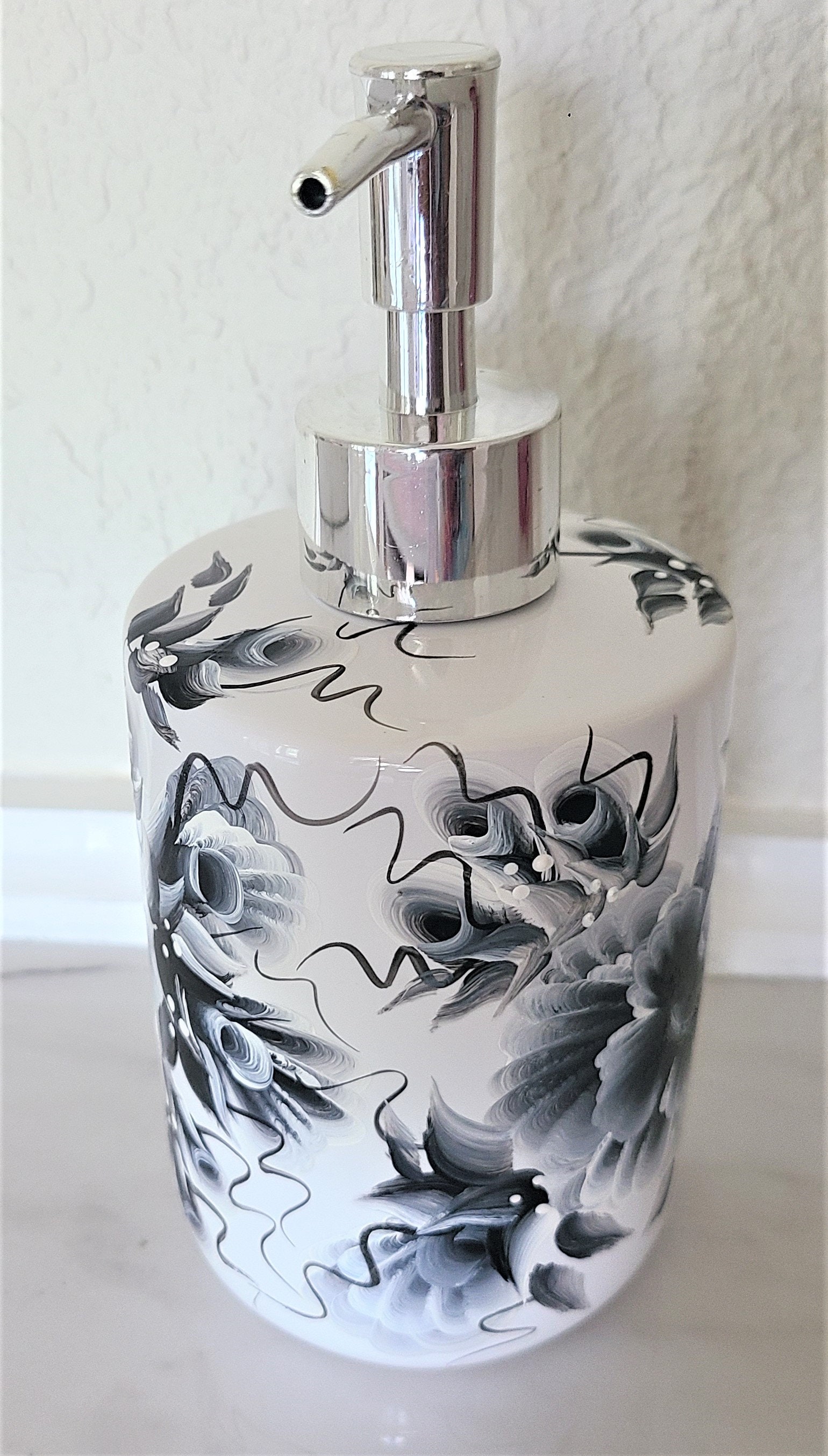Soap or Hand Cream Dispenser Black and White Roses and Buds Etsy