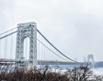 NYC George Washington Bridge Large Wall Art Photography Print Fog Mist New York City GWB New Jersey NJ Hudson River Home Decor 11x14 16x20