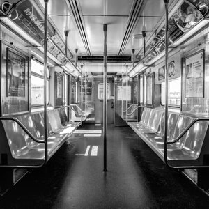 NYC Subway Empty Train Car Large Wall Art Photography Print Black and White Manhattan Station MTA 6 Line Home Office Decor Bronx 16x20 24x36