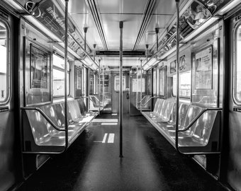 NYC Subway Empty Train Car Large Wall Art Photography Print Black and White Manhattan Station MTA 6 Line Home Office Decor Bronx 16x20 24x36