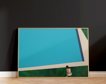 Palm Springs California Inspired Woman in Swimwear Mid-Century Modern Landscape Art Print by Sanghee Park