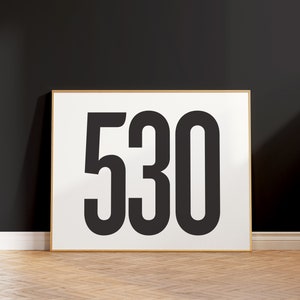May include: A white framed poster with the number 530 printed in black on a white background.