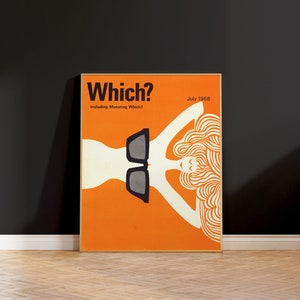May include: A vintage magazine cover featuring a woman wearing sunglasses on an orange background. The magazine is titled "Which?" and includes the text "Including Motoring Which?" and "July 1968".