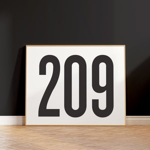 May include: A white framed poster with the number 209 printed in black on a white background.
