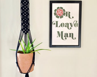 Handmade Macrame Black Plant Hanger- 100% Recycled cotton cord- Extra Long 4ft