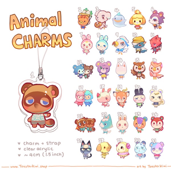 34 Animals Charms (1.5 inch Clear Acrylic)