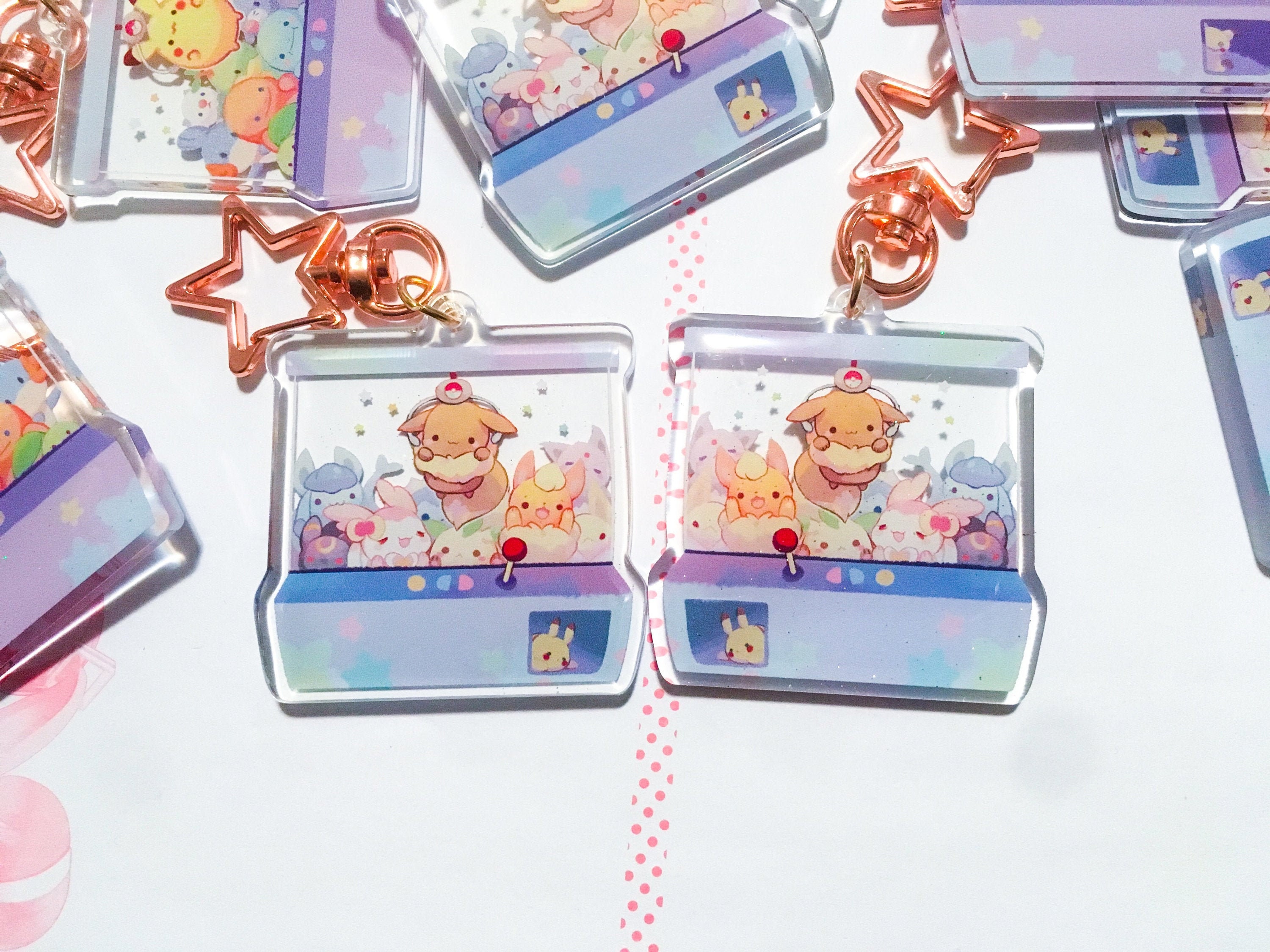 Eeveelutions Claw Game Charms (2 inch, Double-Sided, Clear Acrylic)