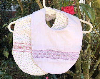 Smocked girl bibs