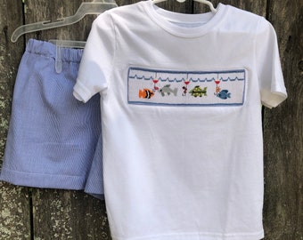 Smocked fish T-shirt and shorts