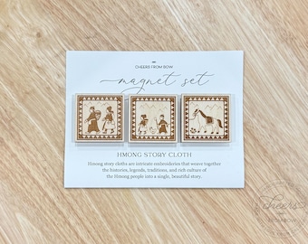 Hmong Story Cloth - Wooden Magnet Trio (Set of 3)