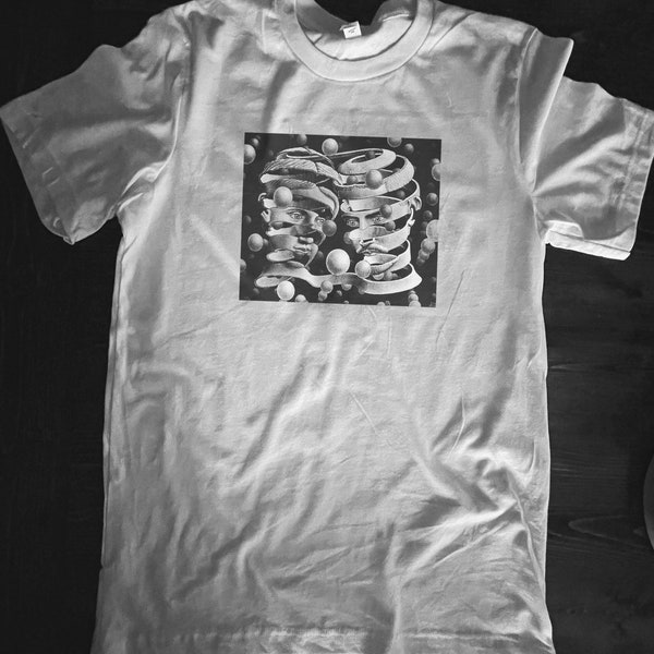 Old newspaper M C Escher print T shirt