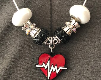 Red Pulse Heart Charm Necklace