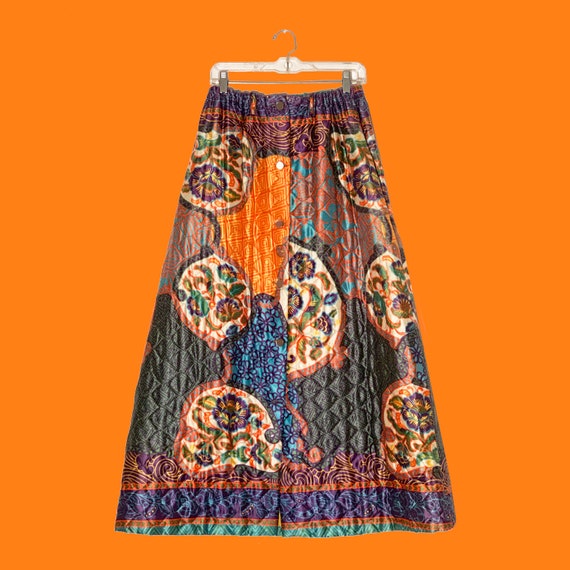 Vintage Quilted Button-Front Skirt Size Large