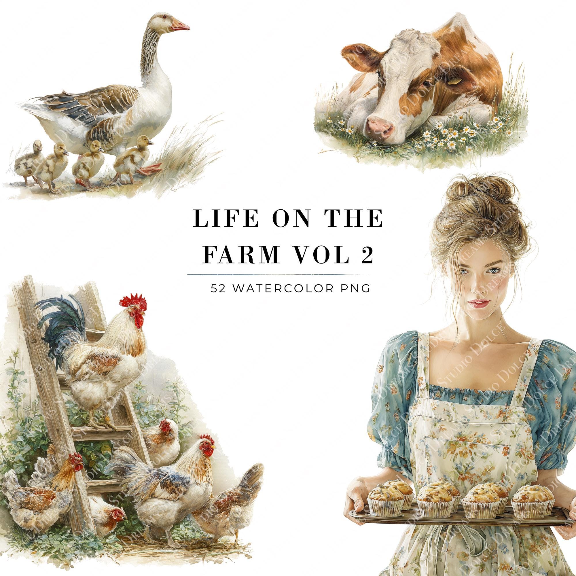 52 Life On The Farm Clipart Vol 2 Country Living PNG Bundle Printable 