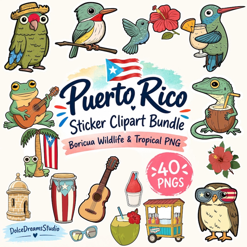 40 Puerto Rico Sticker Clipart Bundle, Boricua Wildlife & Tropical PNG ...