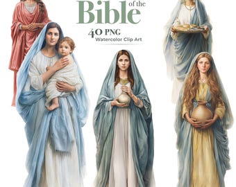 40 Women of the Bible Clipart, Christian Religious Characters, Faith Based Digital Art Set, High Quality PNGs, Paper craft, junk journals