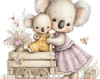 50 Mother's Day Whimsical Animals Clipart Bundle – Cute Mom and Baby Animal PNG, Floral, Pastel, Commercial Use,Printable Watercolor clipart