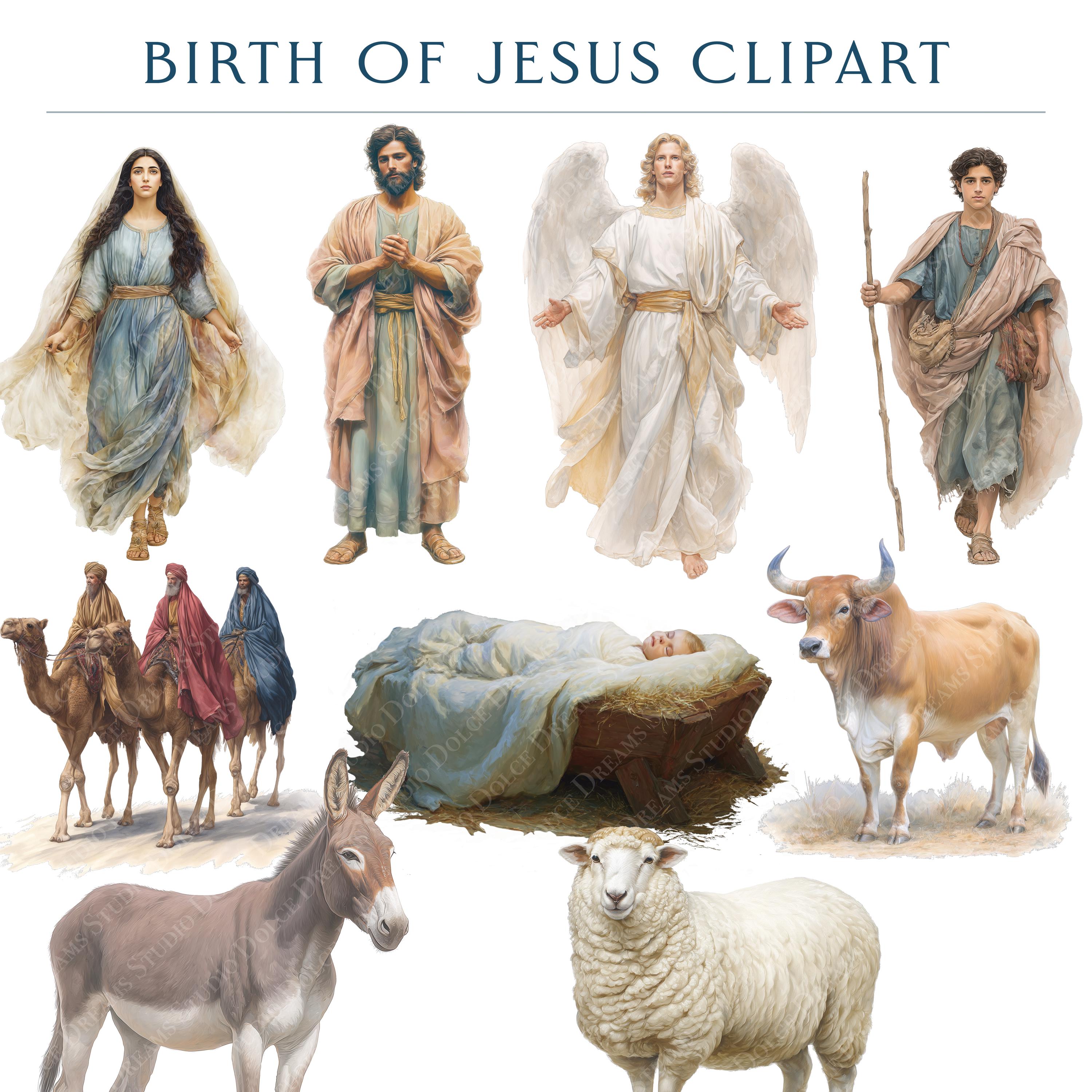 19 Nativity Clipart, Birth of Jesus Story, Printable Watercolor Clipart ...