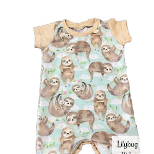 Sloth romper size 3 months, gender neutral baby summer outfit, ready to ship, baby shower gift