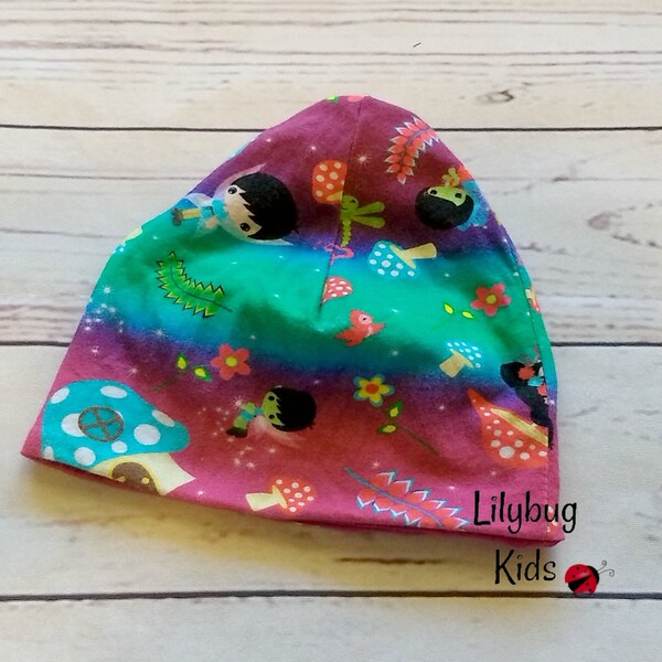 Newborn to 6 months Fairy Beanie hat, baby shower gift, magenta lining and band, slouchy infant skull cap, ready to ship, baby girl