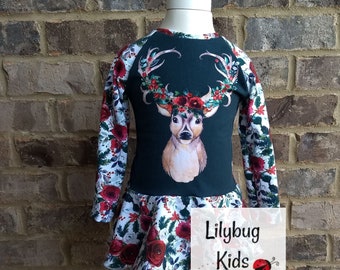 Deer Floral Peplum 3T,  custom printed fabric