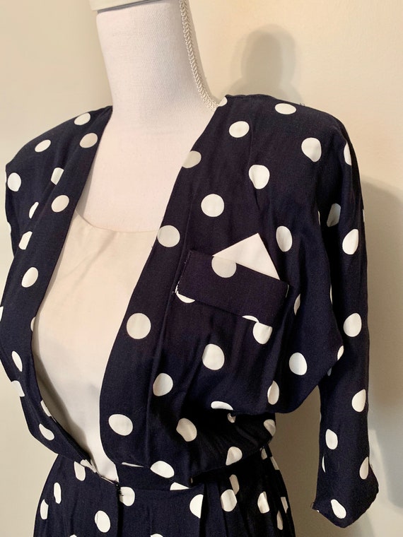 Vintage Jodi Michaels Navy Blue and White Polka Dot 1… - Gem