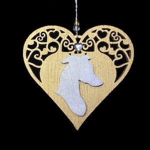 Greyhound Whippet Sighthound Laser Cut Silver & Gold Heart Hound Ornament