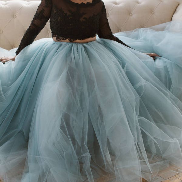 TWO TONED (gray blue & gray) Tulle Maxi Skirt, Adult Tutu, Any Size, Any Length, Any Color