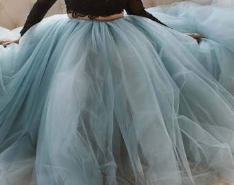 TWO TONED (gray blue & gray) Tulle Maxi Skirt, Adult Tutu, Any Size, Any Length, Any Color